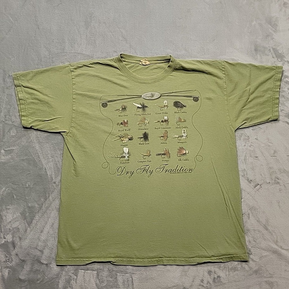 Dry Fly Tradition The Mountain Shirt Mens Large Green Fishing Graphic Tee VTG